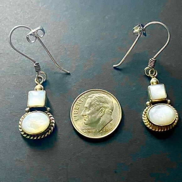 Frosted Dual Moonstone Nested Dangle Sterling Silver Earrings - Picture 4 of 5